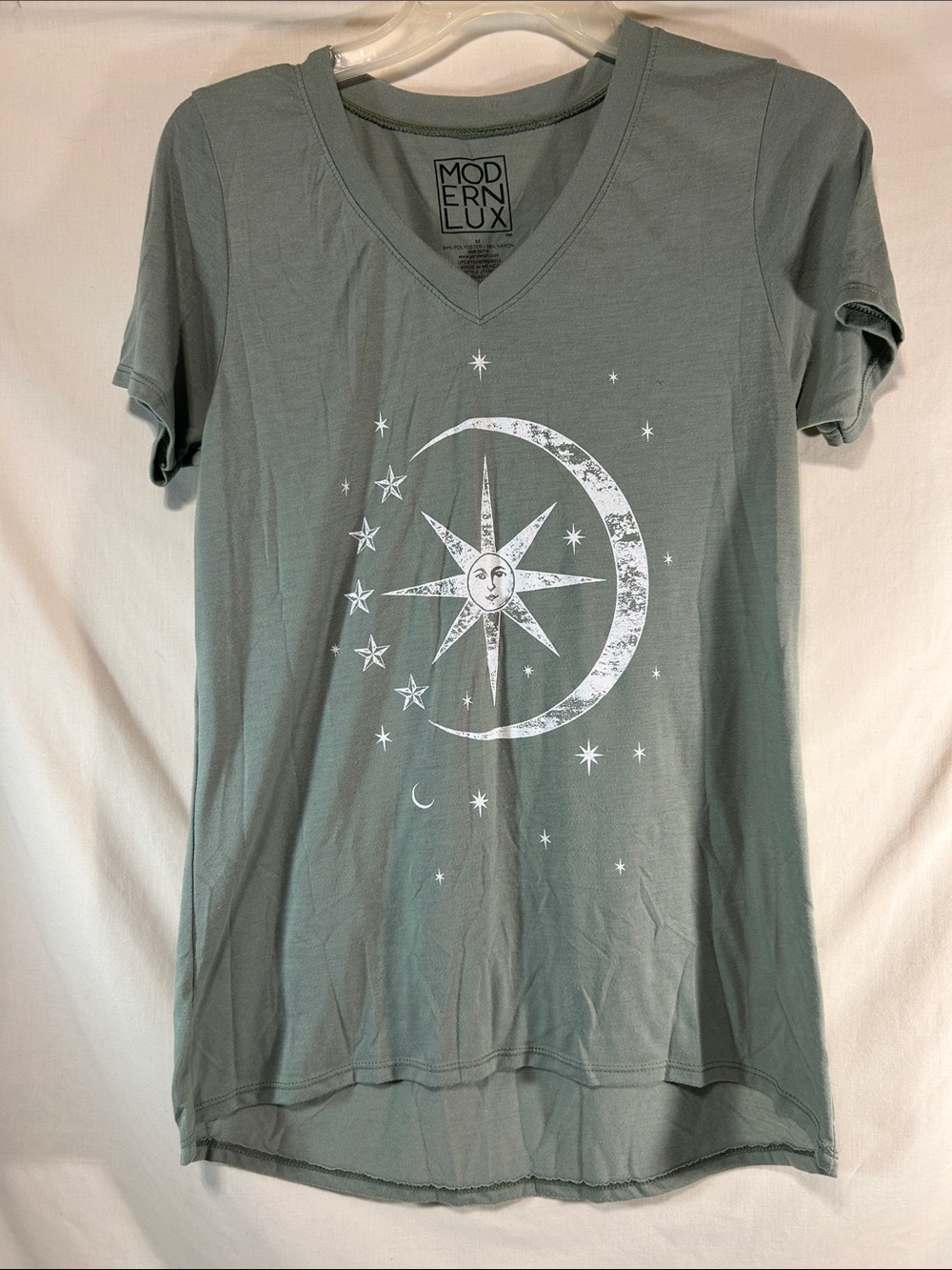 Modern Lux Sage Moon & Star V-Neck Graphic Tee
